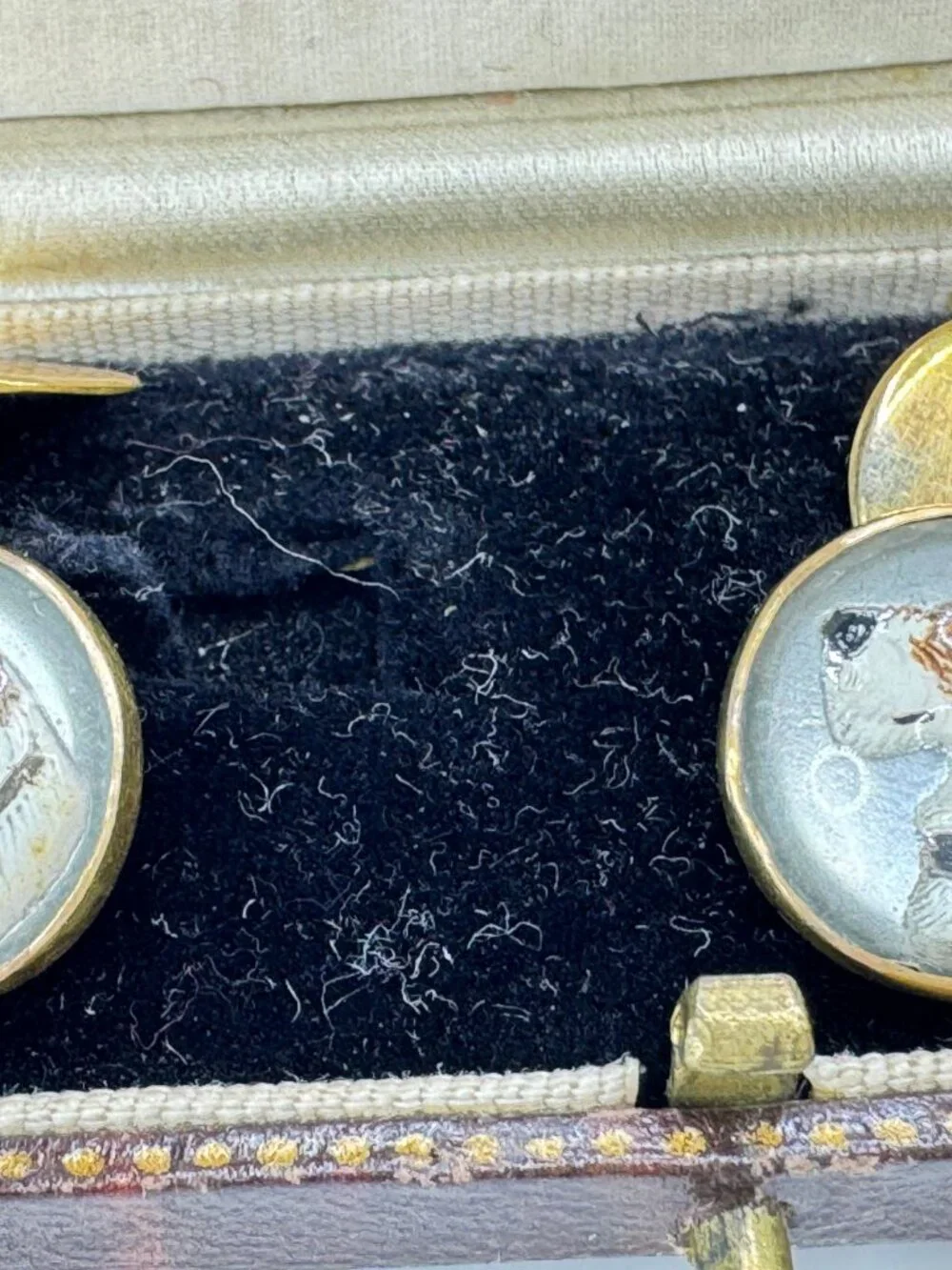 Vintage Art Deco reverse crystal fox hunting dog 9ct gold cufflinks SS475